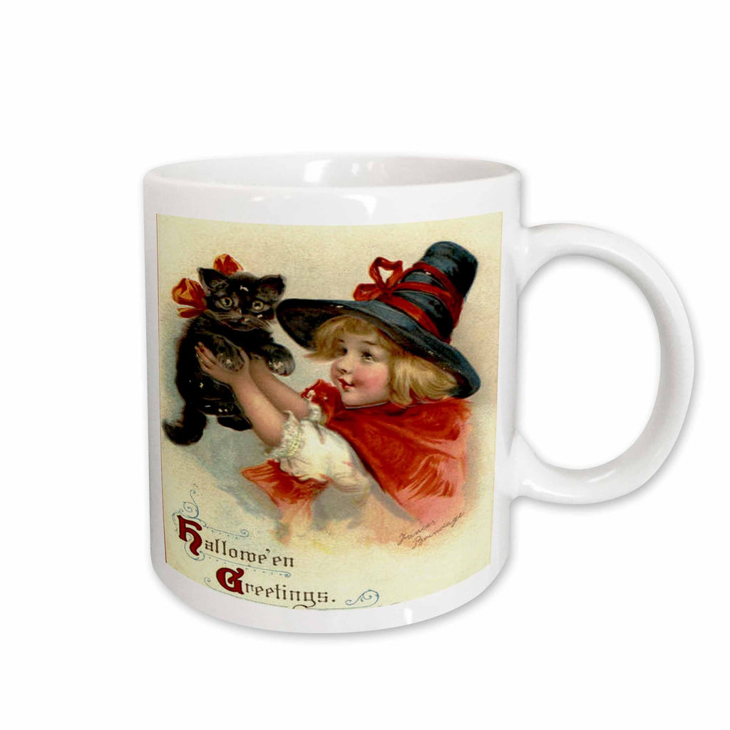3dRose Halloween Greetings - cat, cute, girl, costume, halloween, trick or... - Mugs (mug_47024)