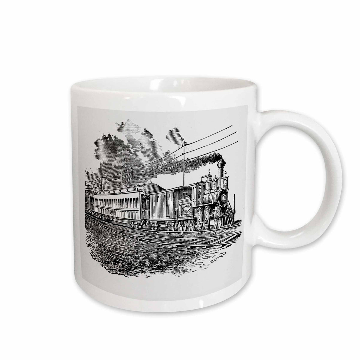 3dRose Florene Transportation - Antique Steam Train Sketch - Mugs (mug_47894)