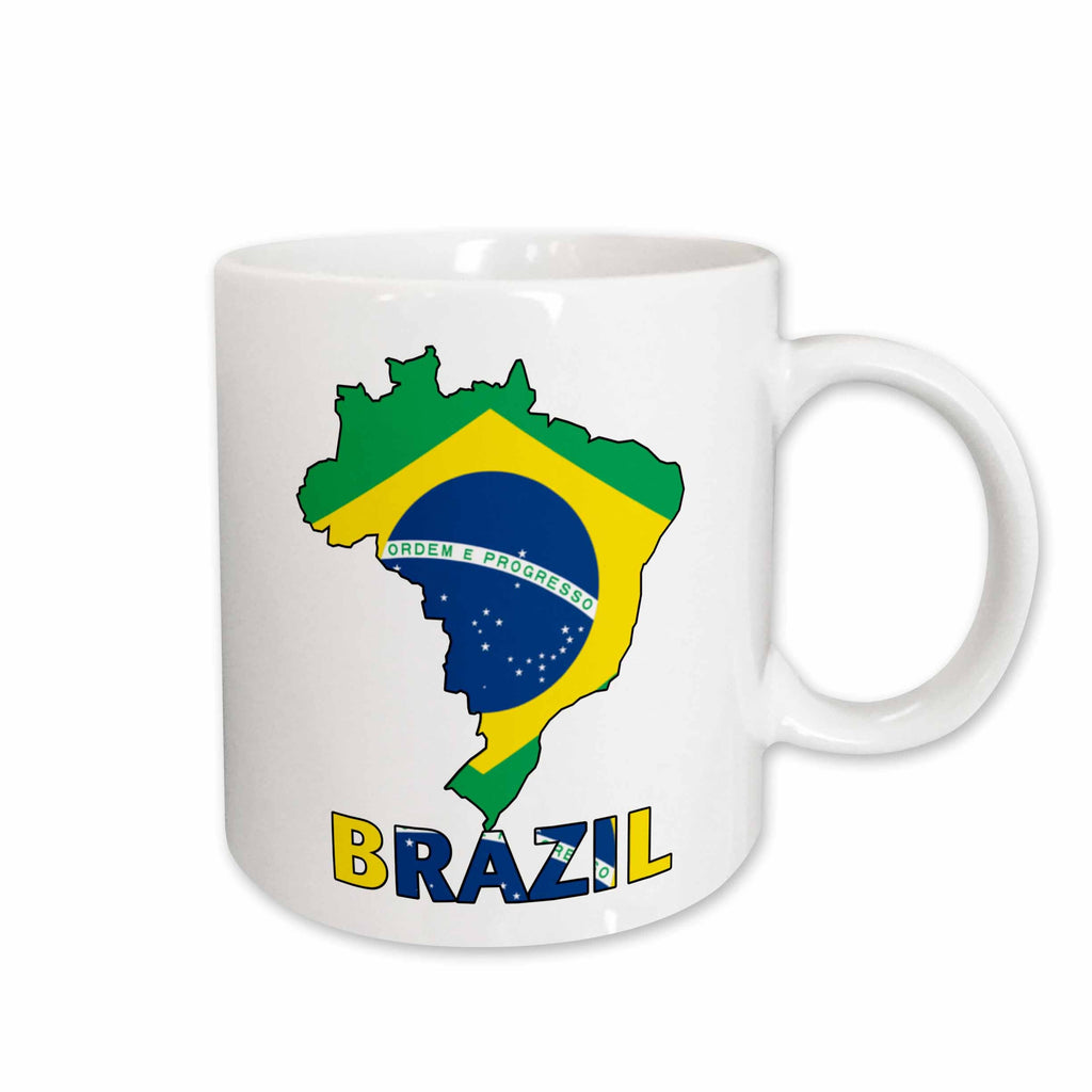 3dRose Brazilian flag in the map and letters of Brazil - Mugs (mug_51743)