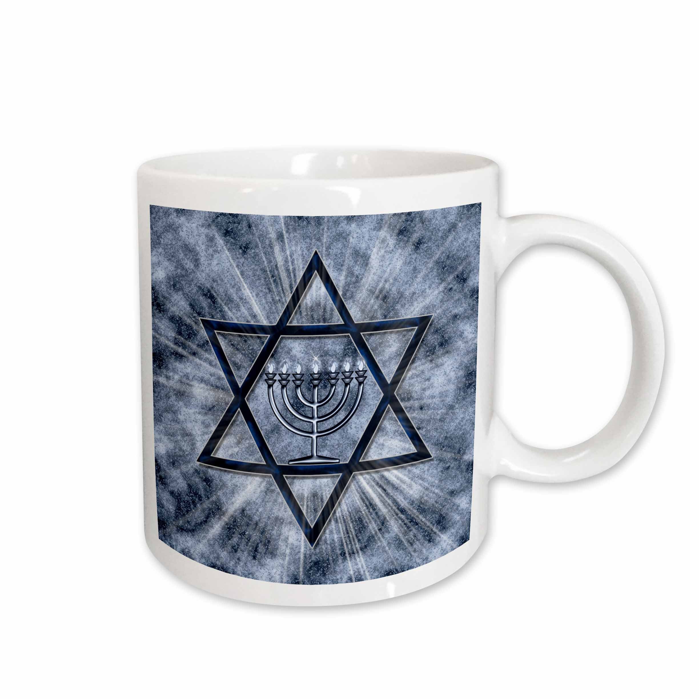 3dRose Hanukkah Menorah with Star of David in Blue - Mugs (Mug_52283)