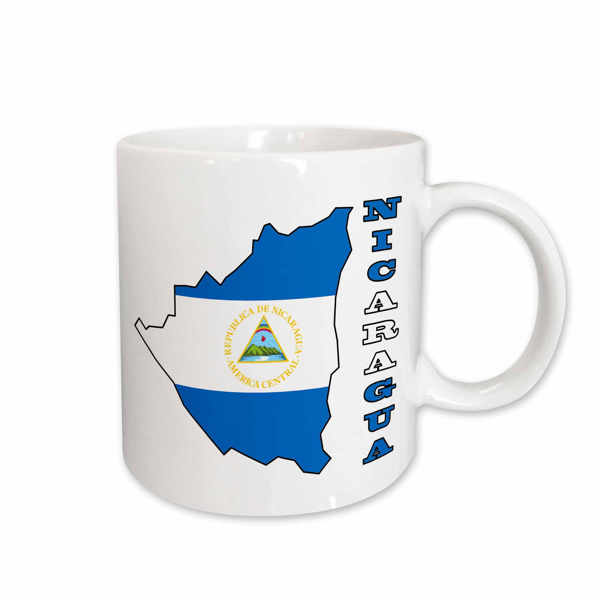 3dRose The flag of Nicaragua in the outline map and name of the country Nicaragua - Mugs (mug_55486)