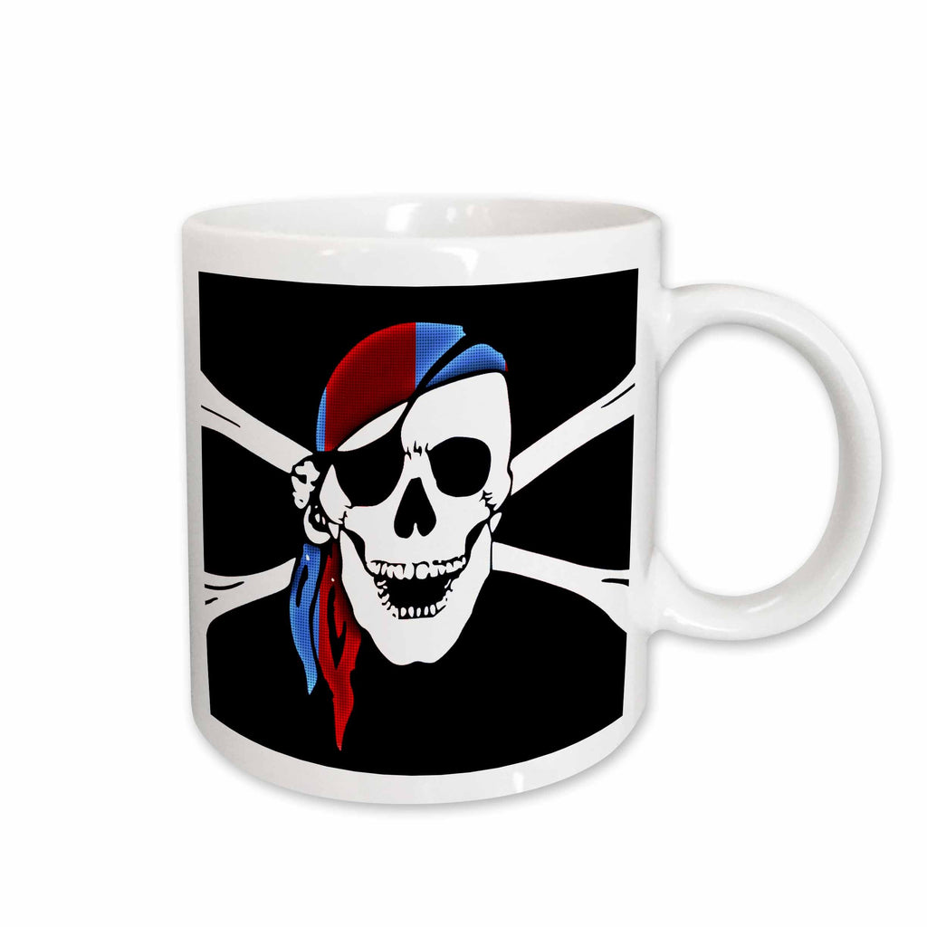 3dRose Pirate Skull and Cross Bones - Art - Black Flag with Bandana - Mugs (mug_55660)