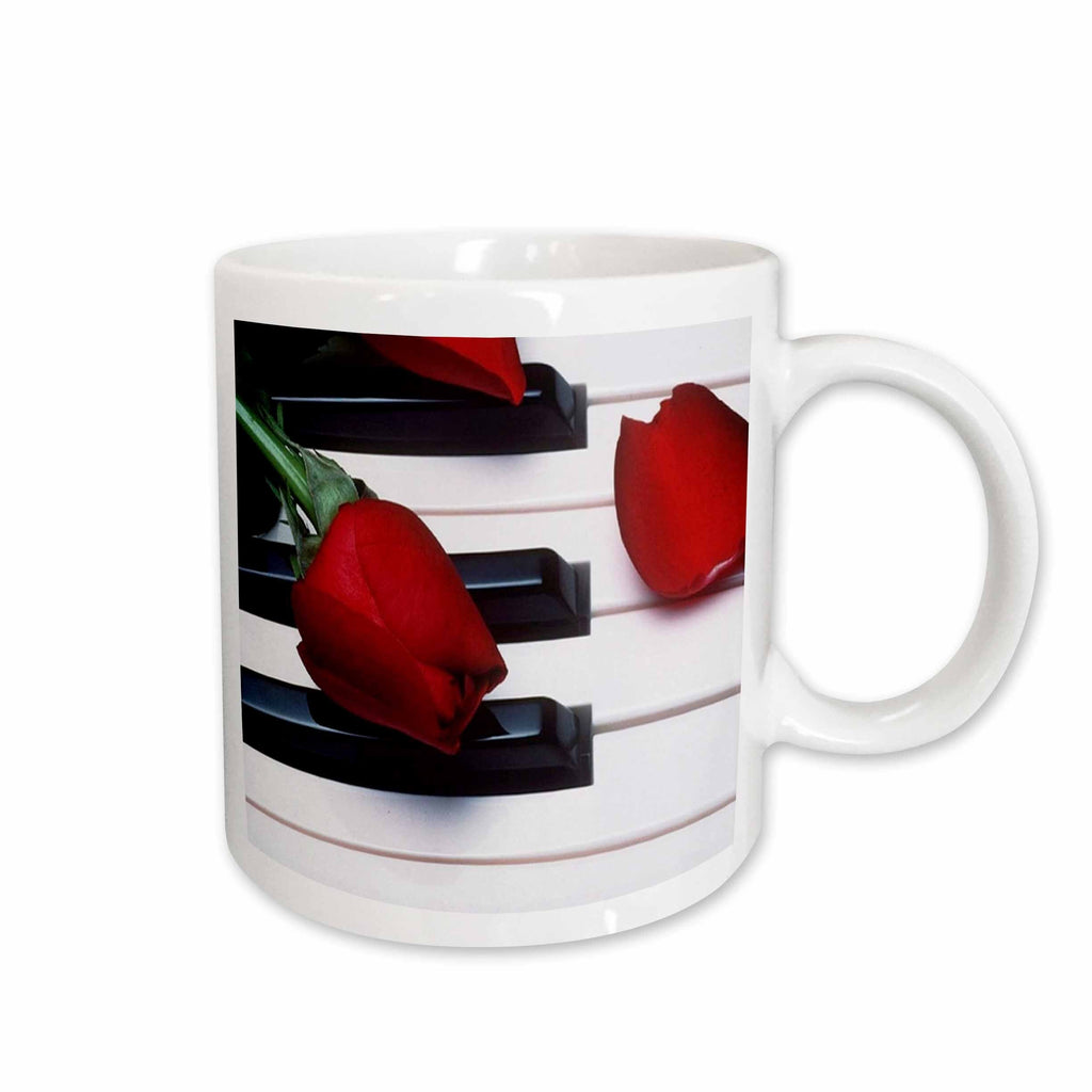 3dRose Florene Music - Red Tulips On Piano Keys - Mugs (mug_56956)