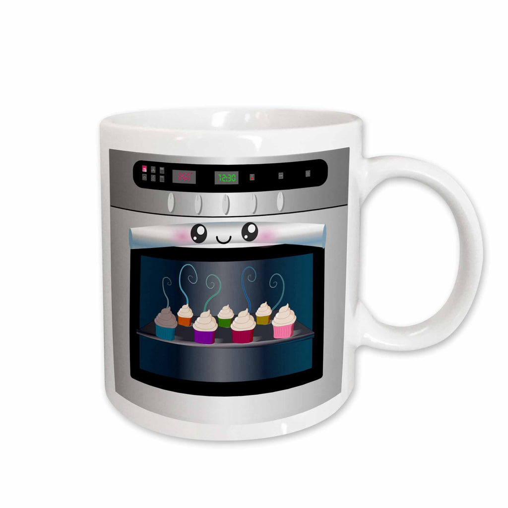 3dRose Cute kawaii happy smiling oven filled with baking cupcakes - for chefs... - Mugs (mug_58309)