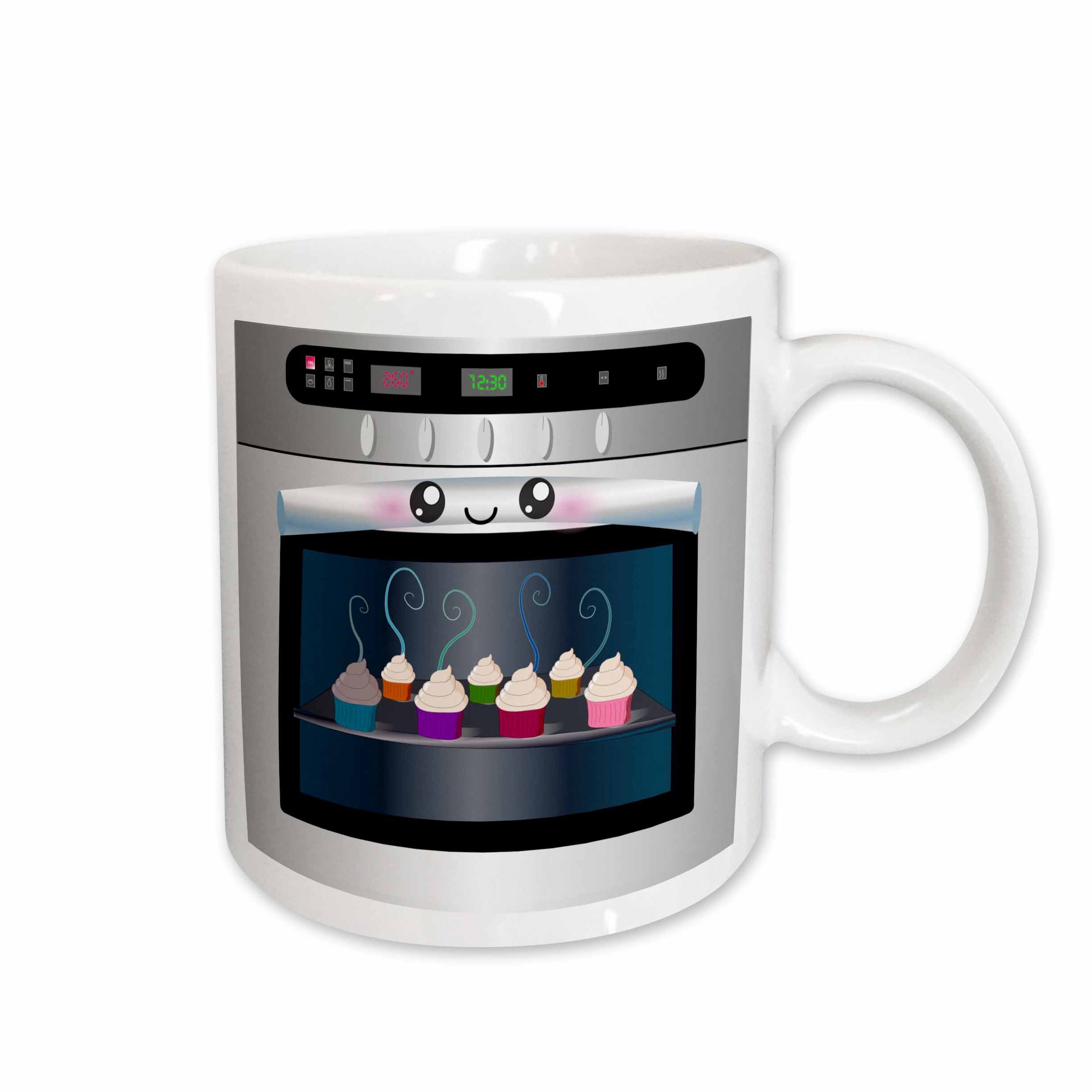 3dRose Cute kawaii happy smiling oven filled with baking cupcakes - for chefs... - Mugs (mug_58309)