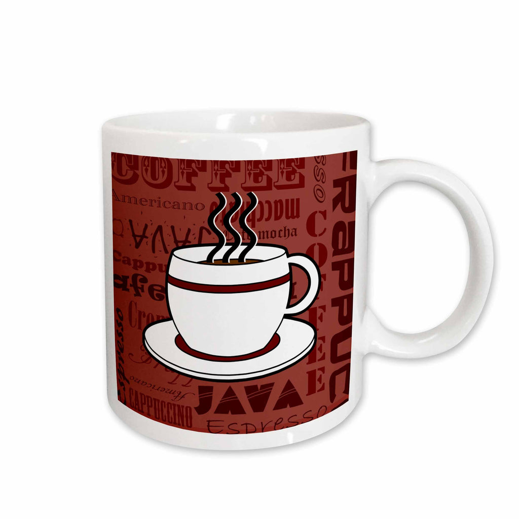 3dRose Coffee Lover Gift - Coffee Words Print - Red - Mugs (mug_58644)