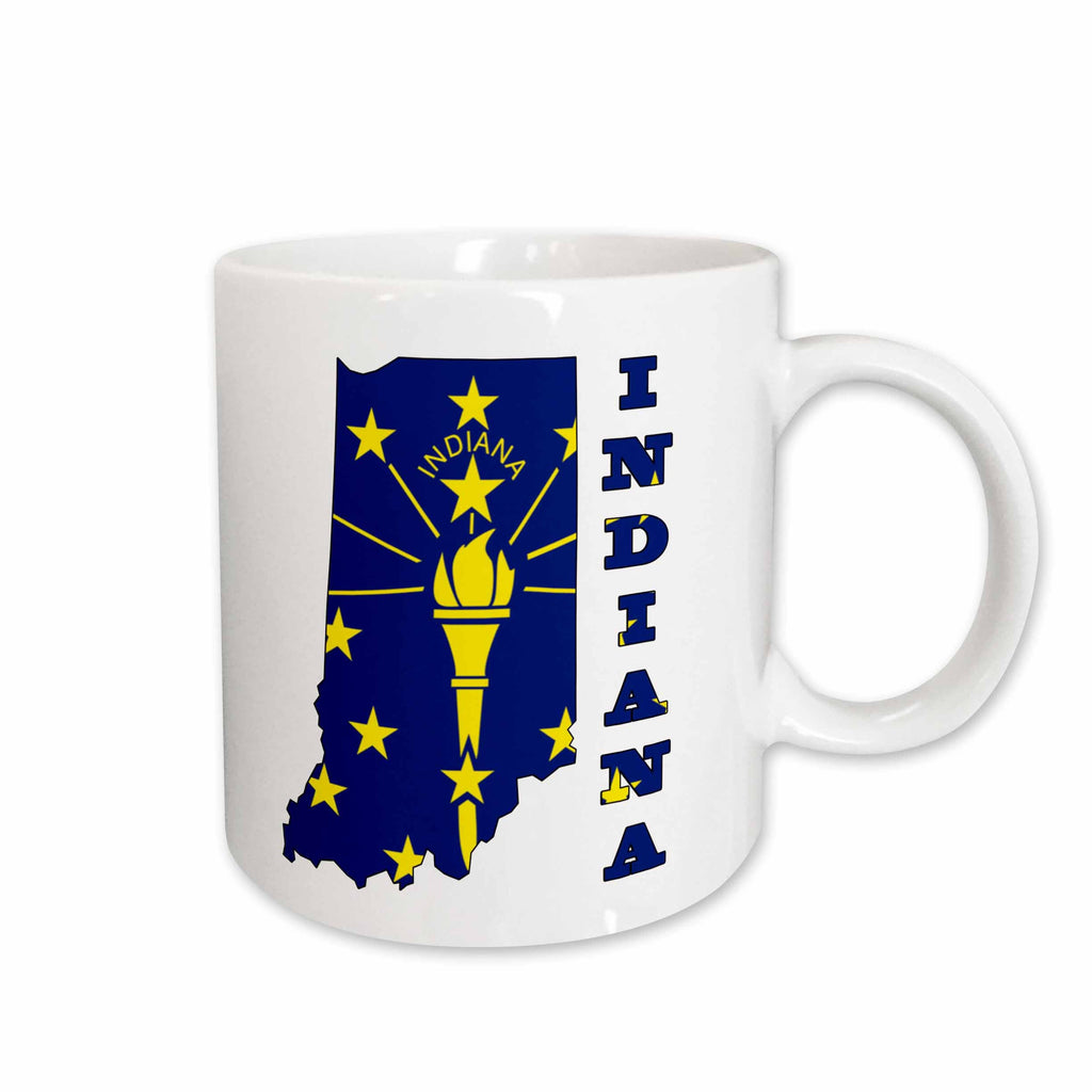 3dRose Indiana state flag in the outline map and letters for Indiana - Mugs (mug_58736)