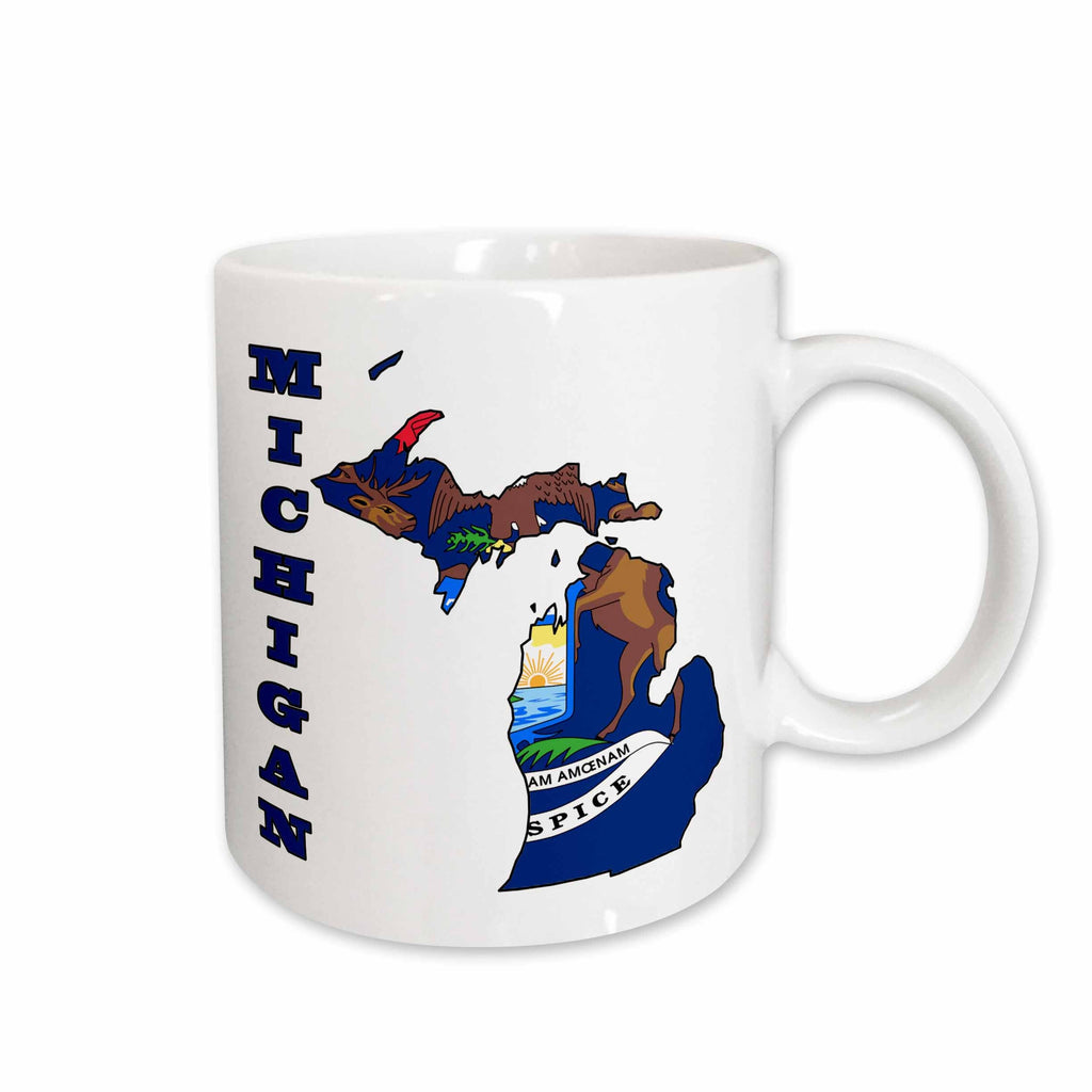 3dRose Michigan state flag in the outline map and letters for Michigan - Mugs (mug_58743)