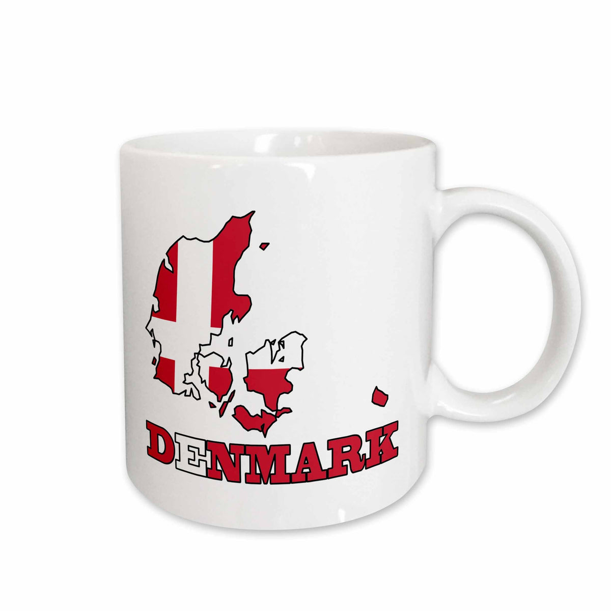 3dRose The flag of Denmark in the outline map of the country and name, Denmark. - Mugs (mug_58796)