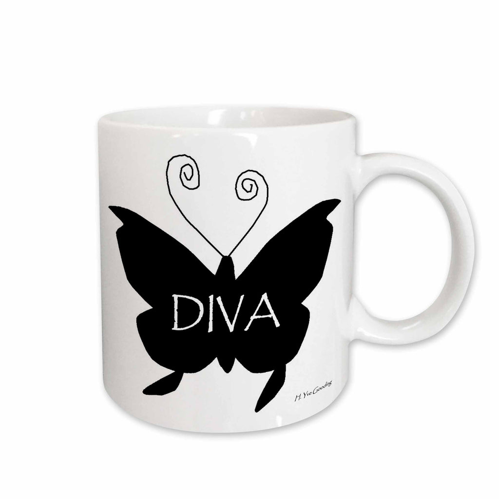 3dRose Yves Creations Diva Series - Diva Butterfly in Black - Mugs (mug_5898)