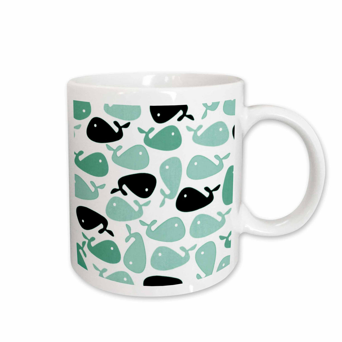 3dRose Florene Childrens Art II - Cute Little Baby Whales In Aqua n Green - Mugs (mug_60627)
