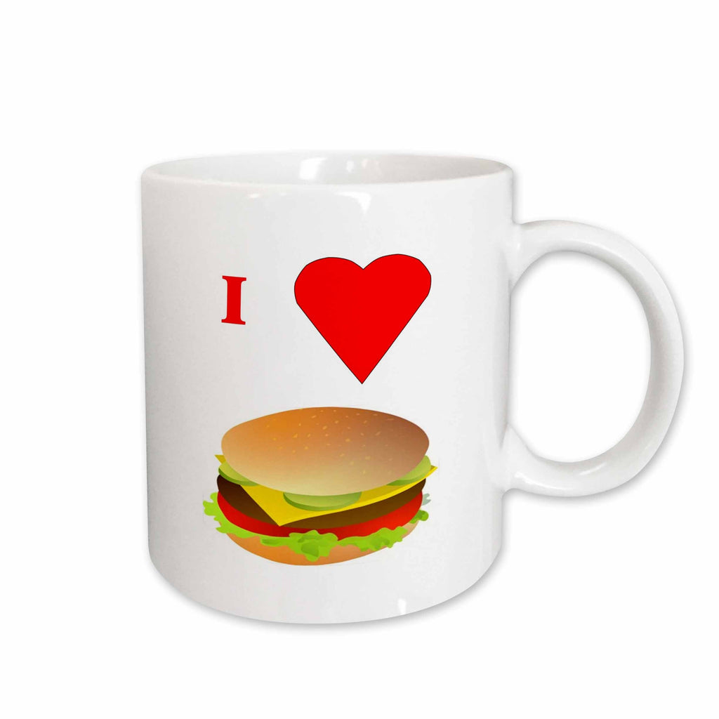 3dRose Florene Food n Beverage - I Love Cheeseburgers - Mugs (mug_60641)
