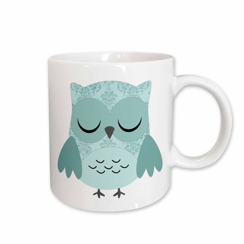 3dRose Anne Marie Baugh Owls - Cute Blue Damask Owl - Mugs (mug_61000)