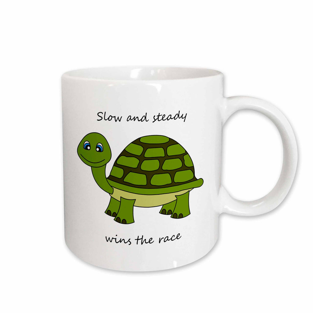 3dRose Slow and steady wins the race! Green Turtle - Mugs (mug_6106)