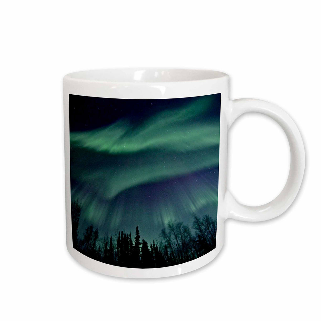 3dRose Northern Lights in Shade of Green Amongst a Dark Blue Night Sky - Mugs (mug_61680)