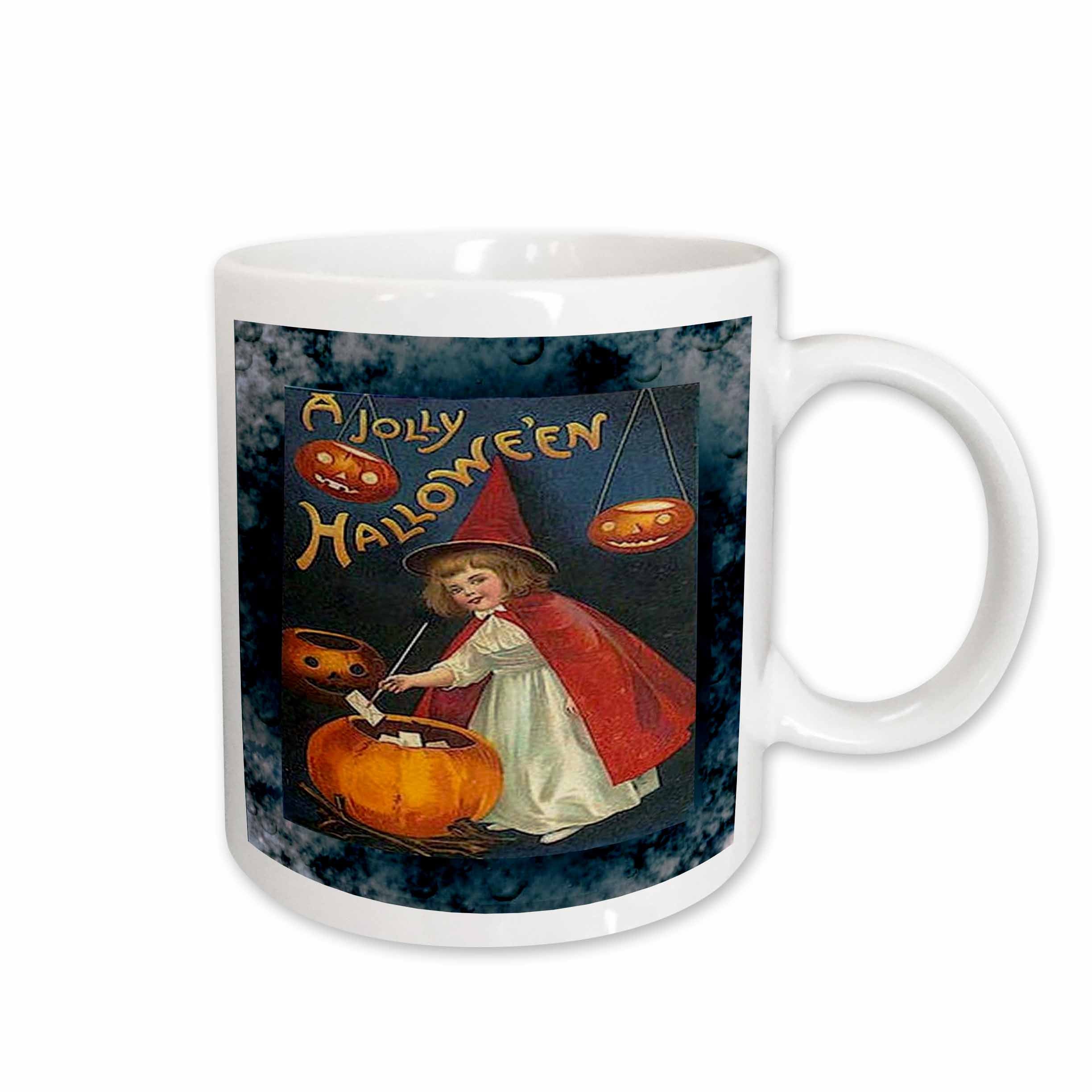 3dRose Vintage Halloween Girl and Jack o Lantern - Mugs (mug_6203)