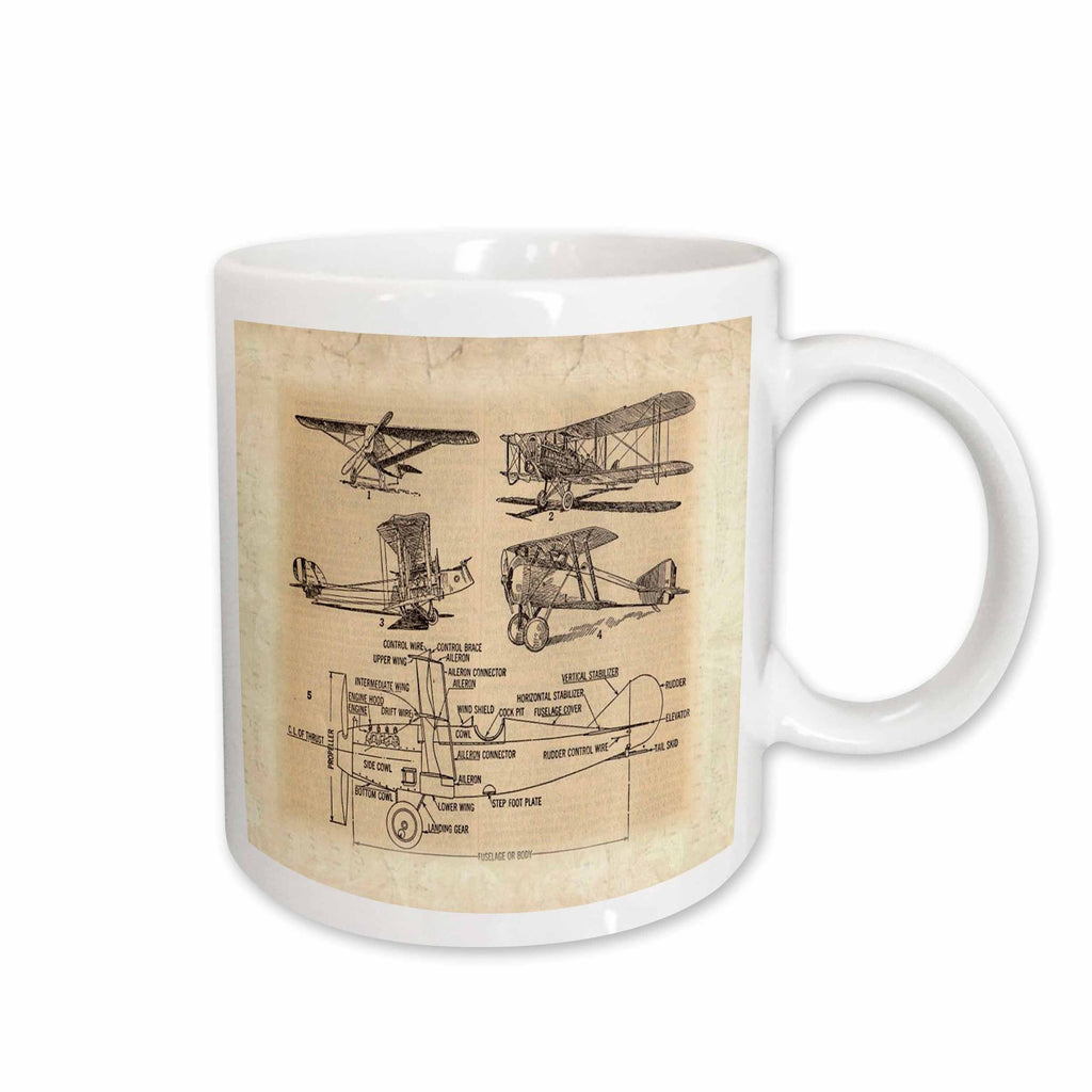 3dRose Florene Vintage - Early 1900s Sketch Of Airplanes - Mugs (mug_62138)