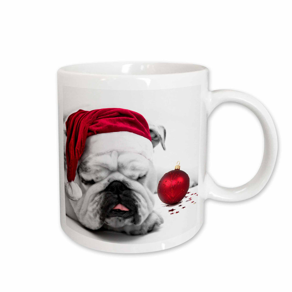 3dRose Sleeping Bulldog in a Santa Hat Christmas Card photo courtesy of Esther... - Mugs (mug_62826)