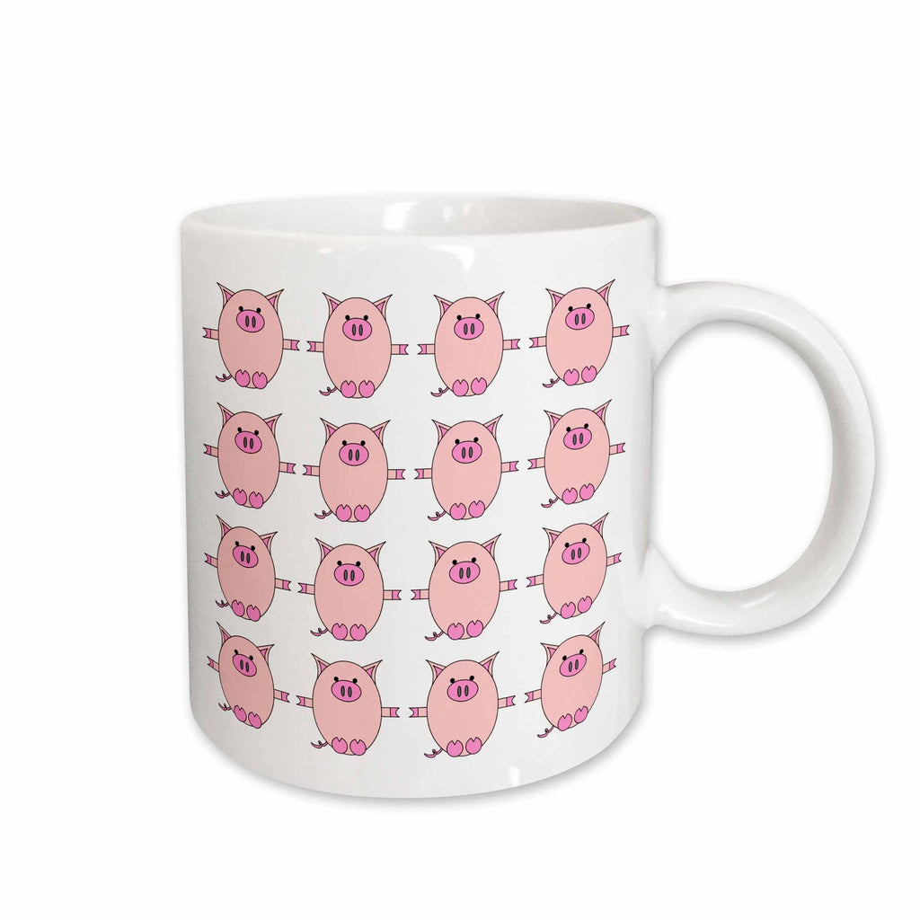 3dRose Janna Salak Designs Farm Animals - Piggy Power – Pink Pig Print - Mugs (mug_6295)
