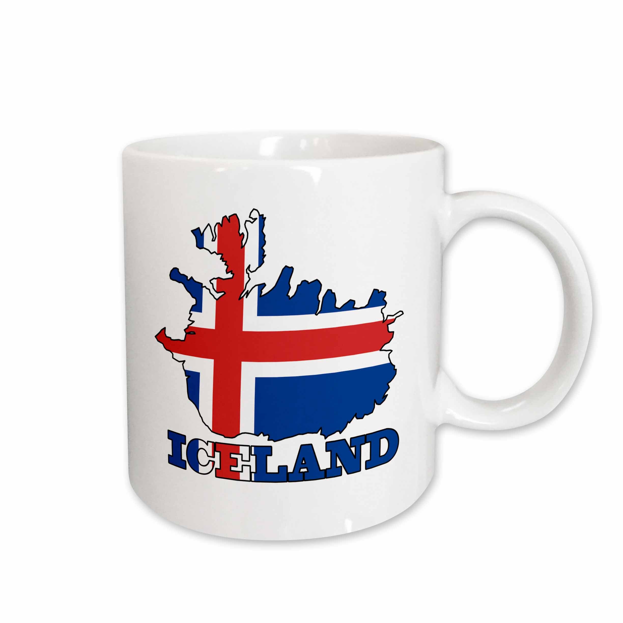 3dRose The flag of Iceland in the outline map of the country and name, Iceland - Mugs (mug_63163)