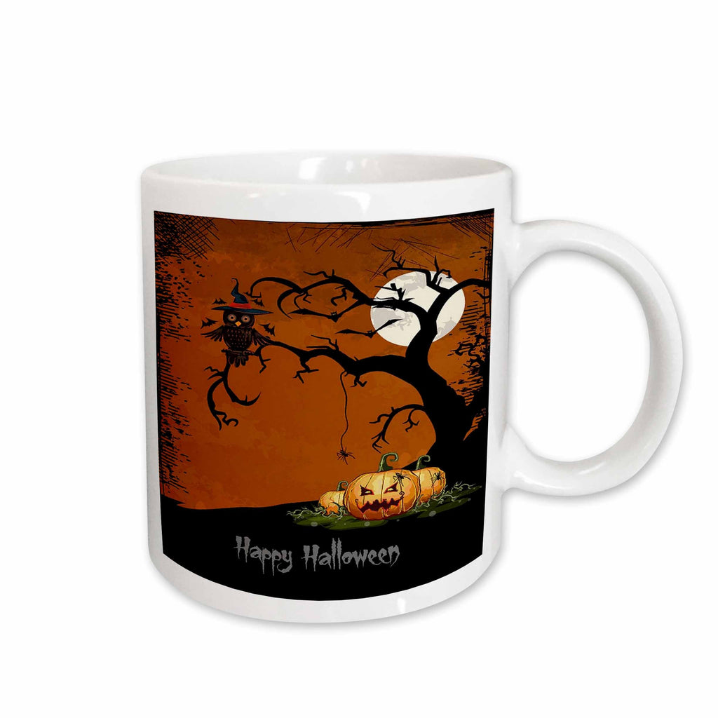 3dRose Halloween Night With Haunted Tree and Pumpkins - Mugs (mug_65464)