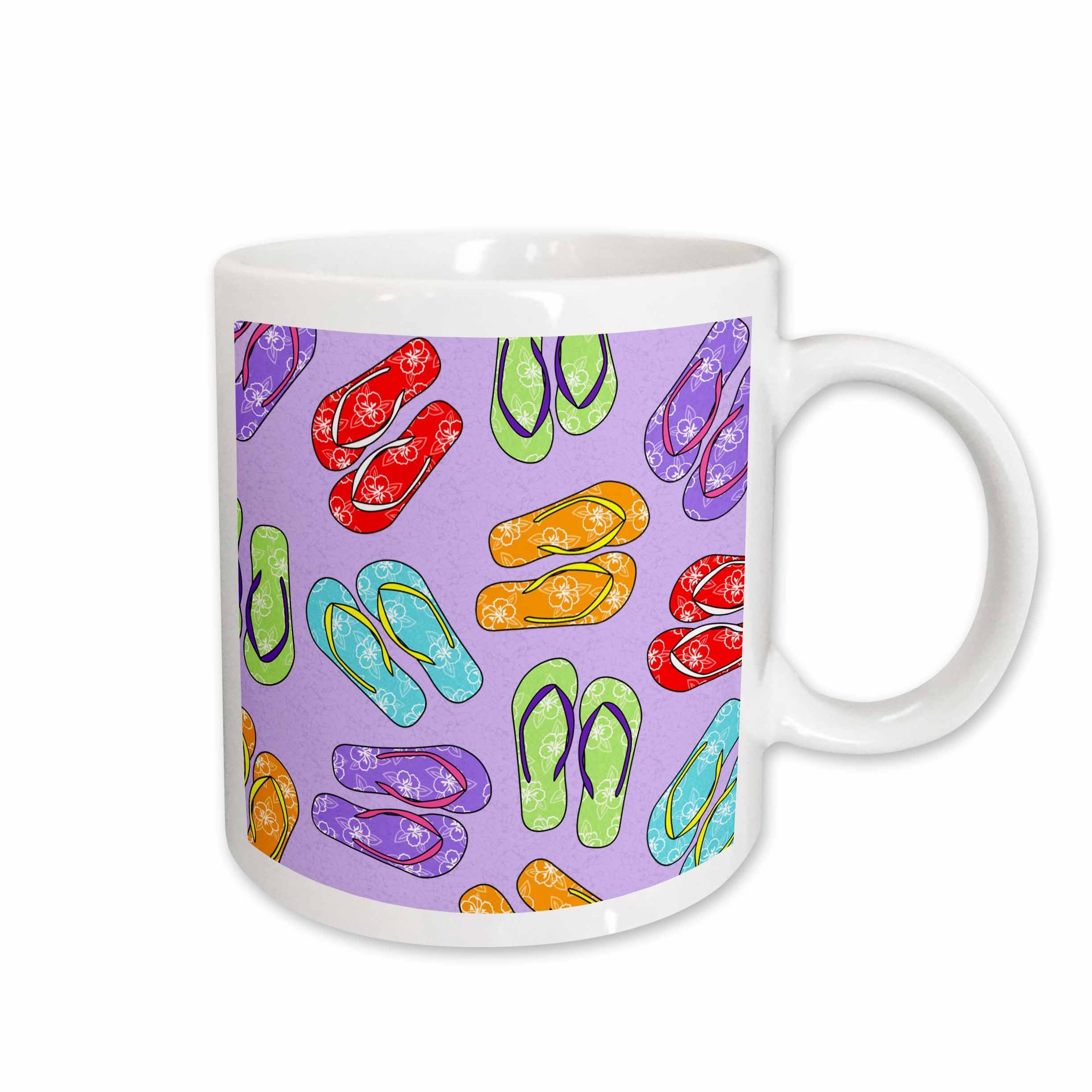 3dRose Colorful Flip Flop Print - Purple Background - Mugs (mug_77539)