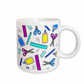 3dRose Cute Cartoon Purple and Blue School Supplies - White - Mugs (mug_77586)