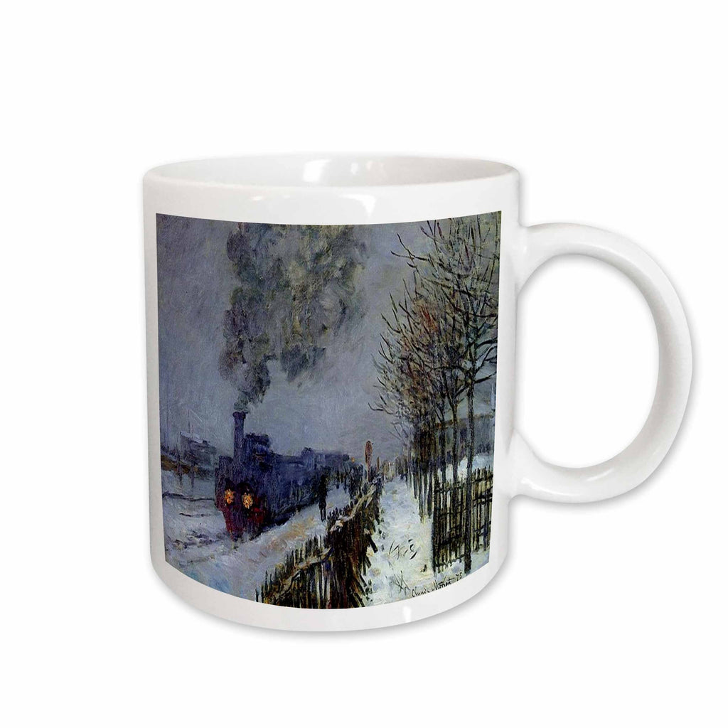 3dRose Florene Famous Art - Picture Of Monets Famous Painting Train In The Snow - Mugs (mug_80521)
