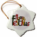 3dRose Doreen Erhardt Christmas Collection - Happy Festivus Red, Gold, Green, Snowflake Background Silver, White - Ornaments (ORN_101842)