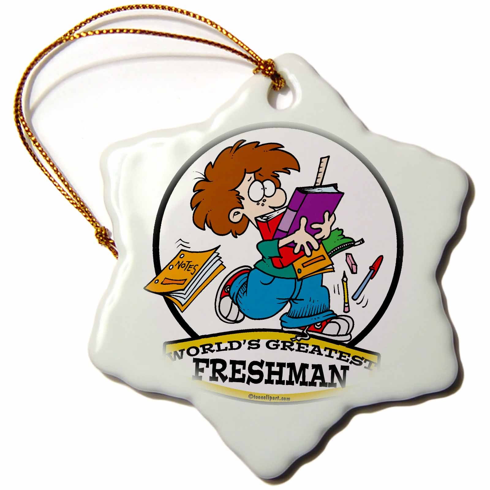 3dRose Dooni Designs Worlds Greatest Cartoons - Funny Worlds Greatest Freshman Boy Cartoon - Ornaments (ORN_103193)