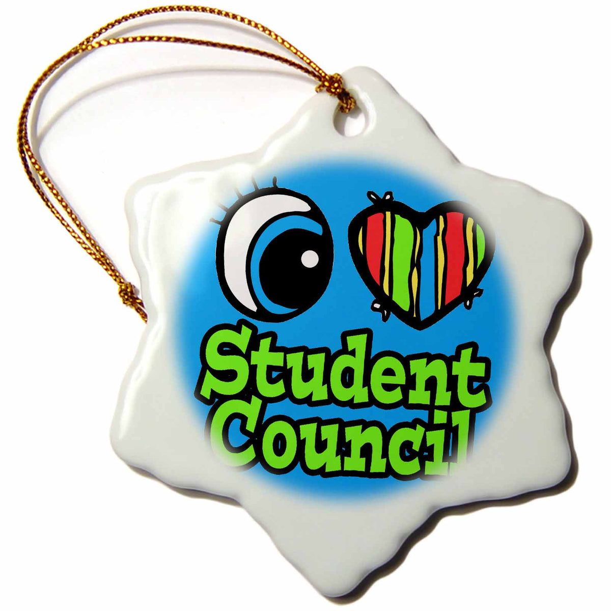 3dRose Dooni Designs Eye Heart I Love Designs - Bright Eye Heart I Love Student Council - Ornaments (ORN_106575)