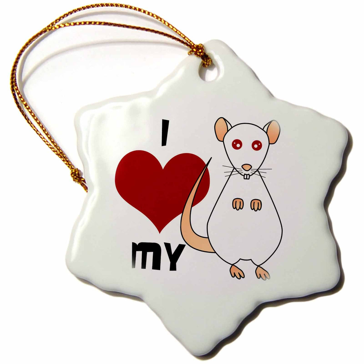 3dRose Janna Salak Designs Small Pets - Love My Rat White - Ornaments (ORN_10809)