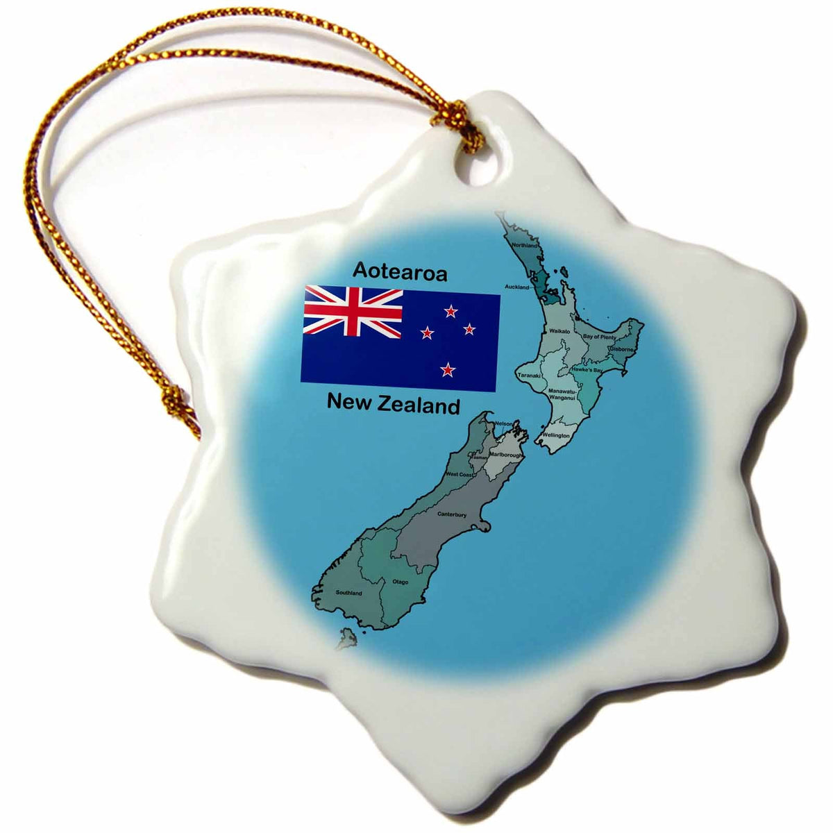 3dRose 777images Flags and Maps Oceania - Flag and Map of New Zealand with All The Regions identified and Named. - Ornaments (ORN_110025)