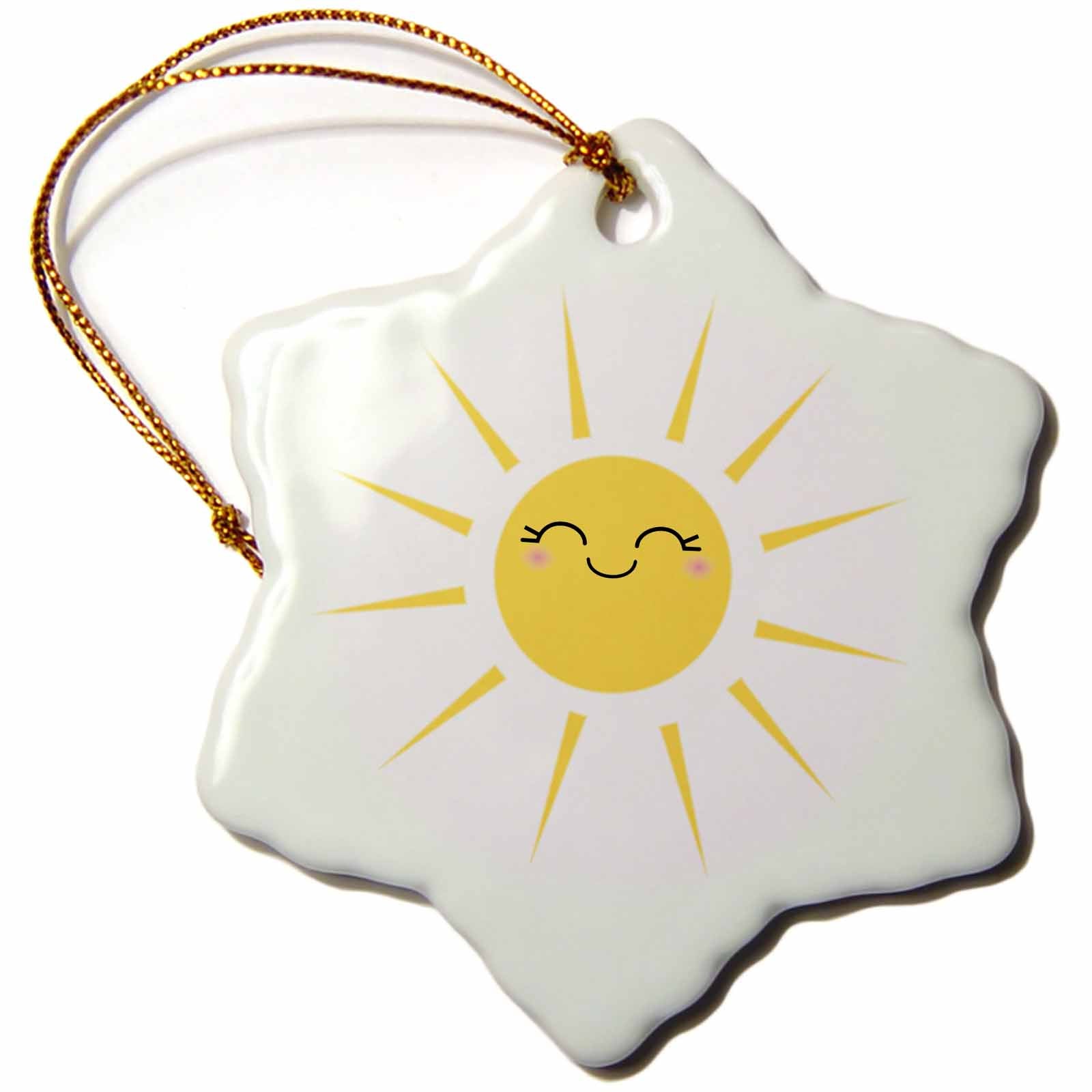 3dRose Smiling Happy Sun - Cute Kawaii Yellow Sunny Smiling face - Summery... - Ornaments (orn-113063)