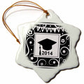 3dRose Class of 2014 Graduation Memento - Black and White Graduate hat Cap... - Ornaments (orn-120290)