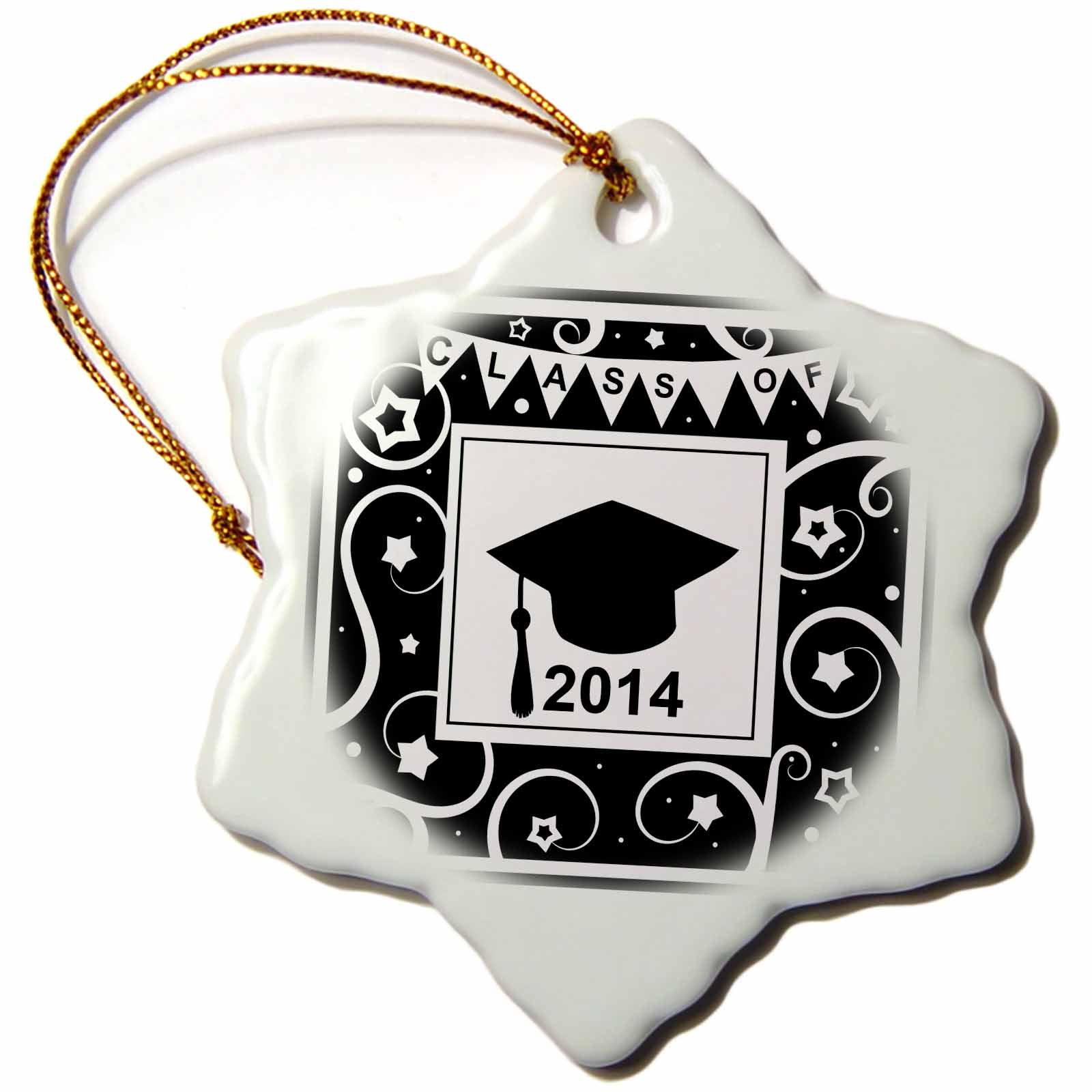 3dRose Class of 2014 Graduation Memento - Black and White Graduate hat Cap... - Ornaments (orn-120290)