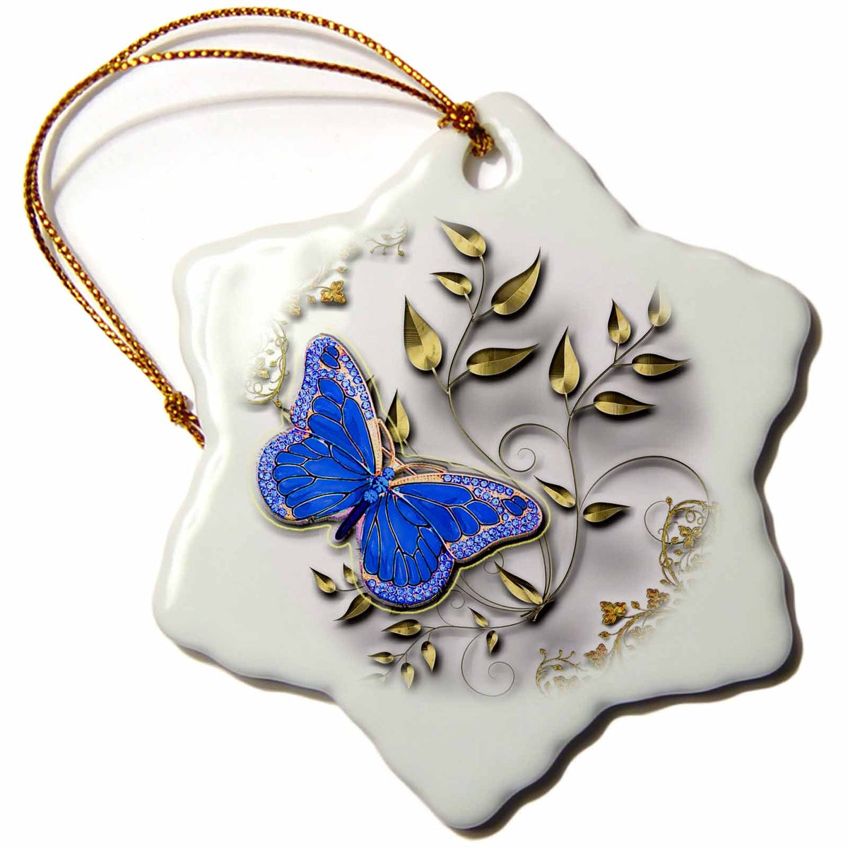 3dRose Spiritual Awakenings Butterfly Art - Blue Butterfly and Gold Accents - Ornaments (ORN_150948)