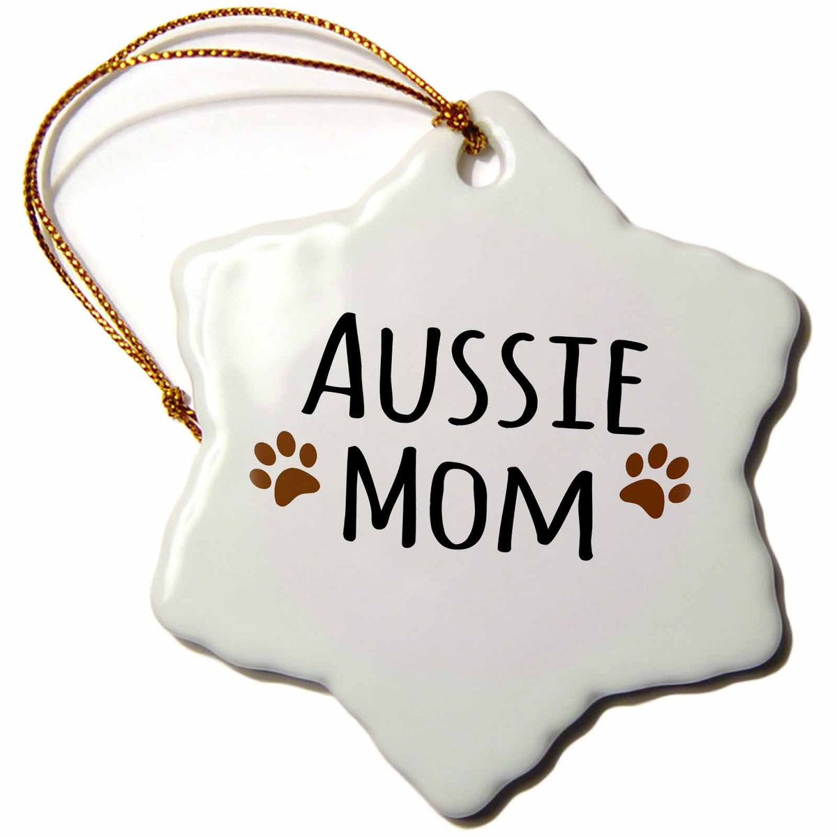 3dRose InspirationzStore Pet Designs - Aussie Dog Mom - Australian Shepherd Doggie by Breed Brown Muddy paw Prints Doggy Lover Mama Love - Ornaments (ORN_154059)
