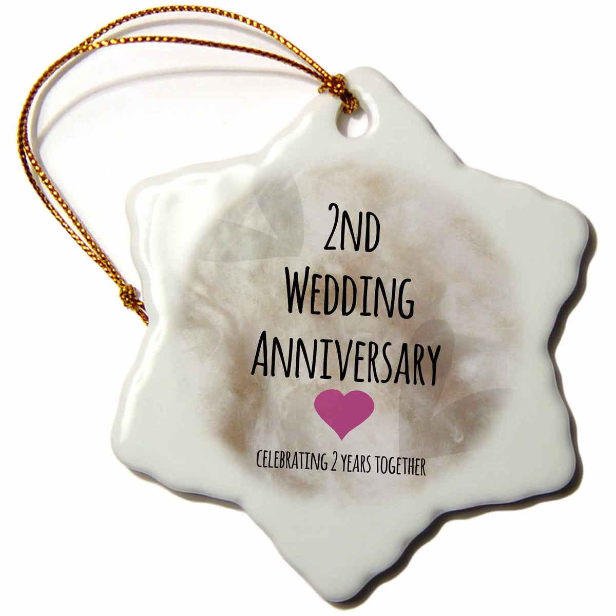 3dRose InspirationzStore Occasions - 2nd Wedding Cotton Celebrating 2 Years Together - Second Anniversaries Two yrs - Ornaments (ORN_154429)