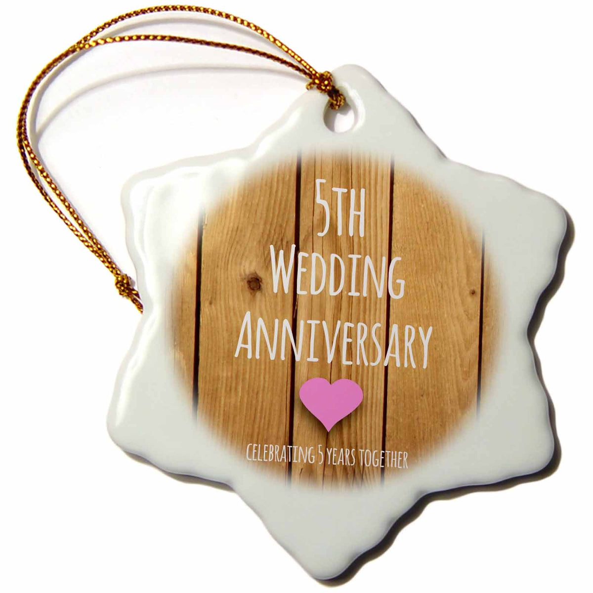 3dRose InspirationzStore Occasions - 5th Wedding Wood Celebrating 5 Years Together - Fifth Anniversaries Five yrs - Ornaments (ORN_154433)