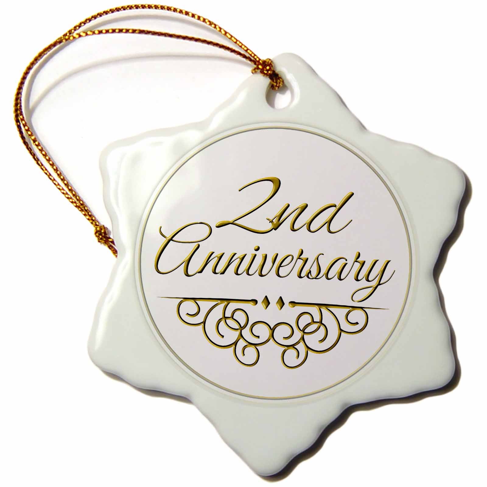 3dRose InspirationzStore Occasions - 2nd Gold Text for Celebrating Wedding Anniversaries 2 Second Two Years Together - Ornaments (ORN_154444)