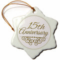 3dRose InspirationzStore Occasions - 15th Gold Text for Celebrating Wedding Anniversaries - 15 Years Married Together - Ornaments (ORN_154457)