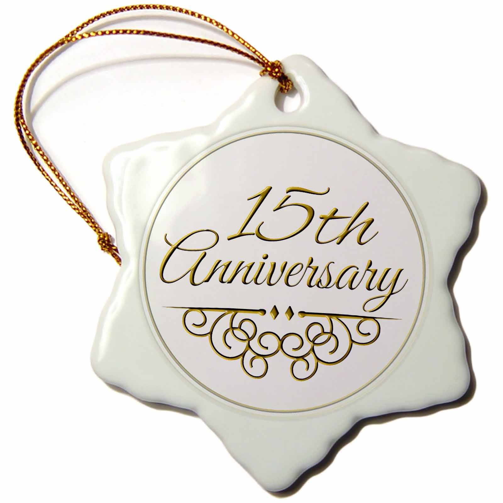 3dRose InspirationzStore Occasions - 15th Gold Text for Celebrating Wedding Anniversaries - 15 Years Married Together - Ornaments (ORN_154457)