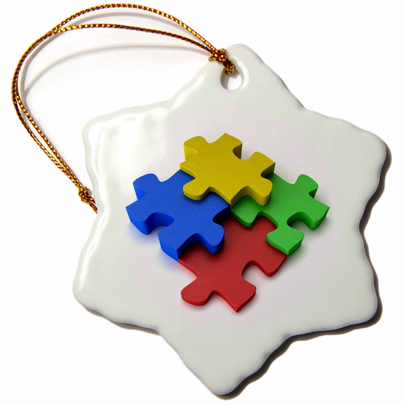 3dRose Carsten Reisinger Illustrations - Colorful Puzzle Design Autism - Ornaments (ORN_154998)