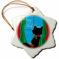3dRose Charlyn Woodruff - CW Designs Holidays – Christmas - Merry Christmas – Cute Black Cat in Snowy Window - Ornaments (ORN_155257)
