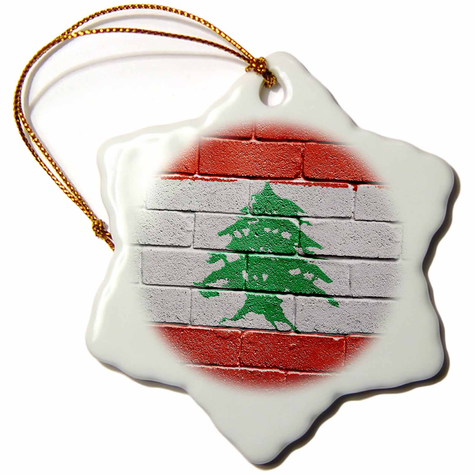 3dRose Carsten Reisinger Illustrations - National Flag of Lebanon Painted onto a Brick Wall Lebanese - Ornaments (ORN_156923)