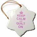 3dRose InspirationzStore Typography - Keep Calm and Quilt on - Carry on Quilting - Quilter Gifts - Pink Fun Funny Humor Humorous - Ornaments (ORN_157760)