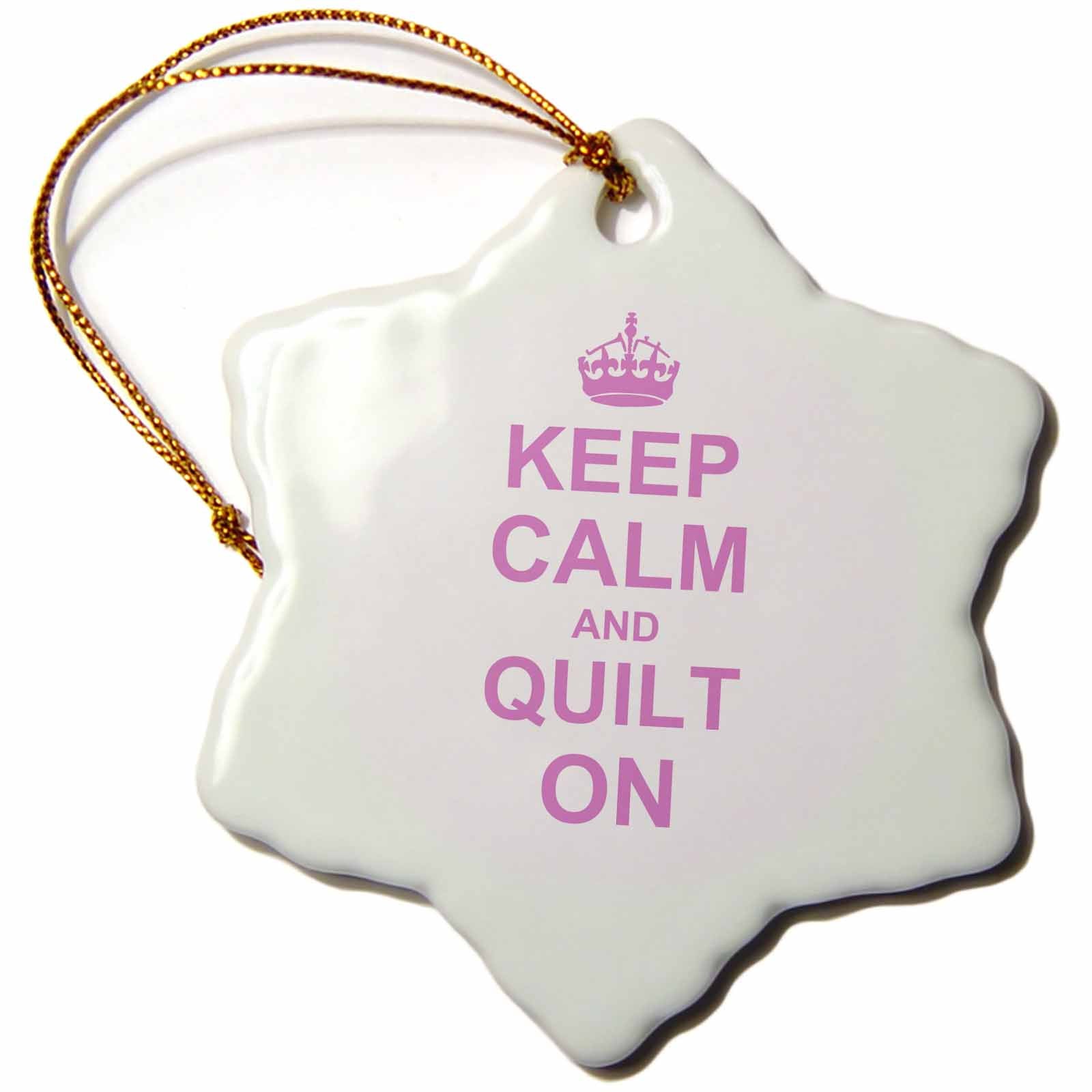 3dRose InspirationzStore Typography - Keep Calm and Quilt on - Carry on Quilting - Quilter Gifts - Pink Fun Funny Humor Humorous - Ornaments (ORN_157760)