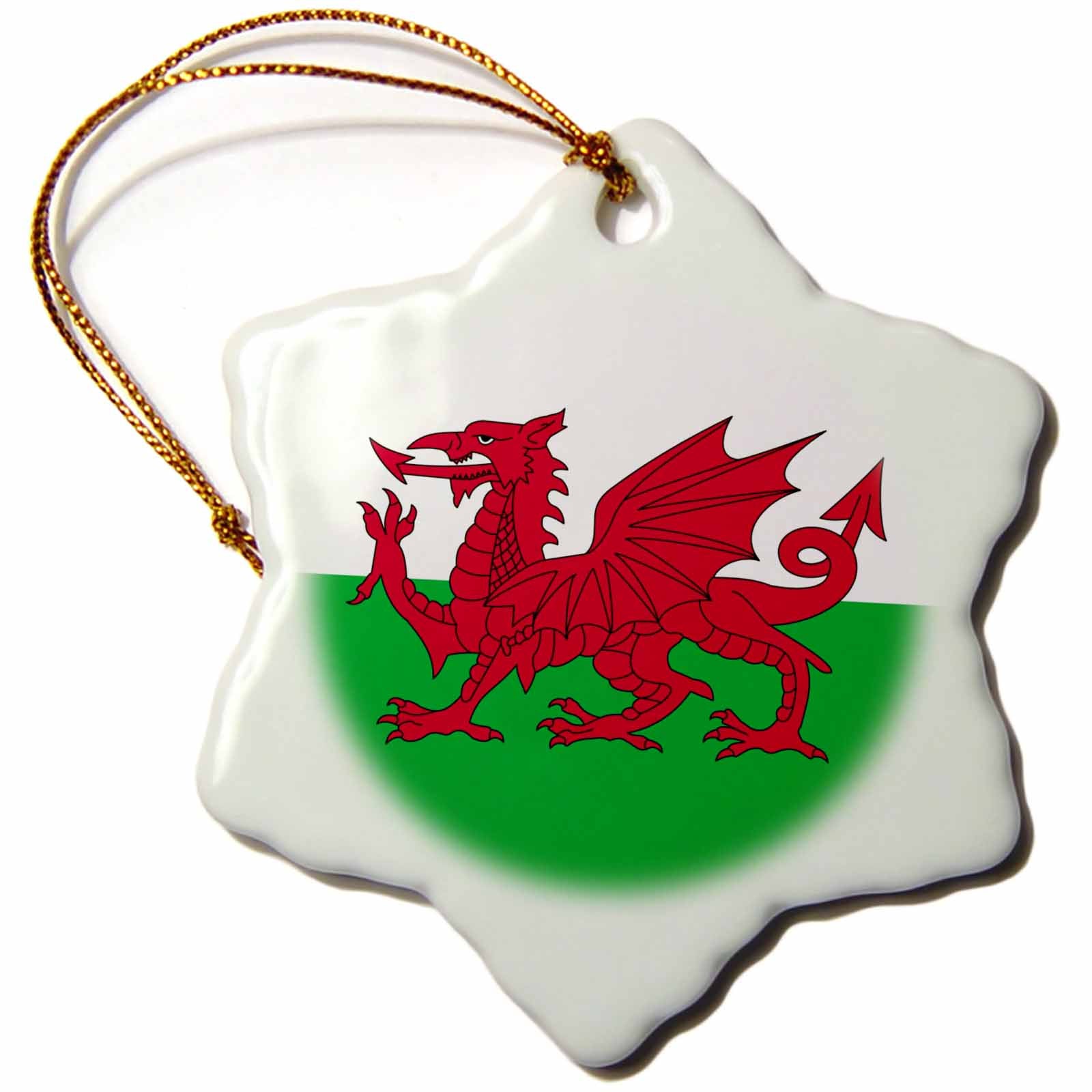 3dRose InspirationzStore Flags - Flag of Wales - Welsh red dragon on white and green - Y Ddraig Goch UK United Kingdom Great Britain - Ornaments (orn_158289)