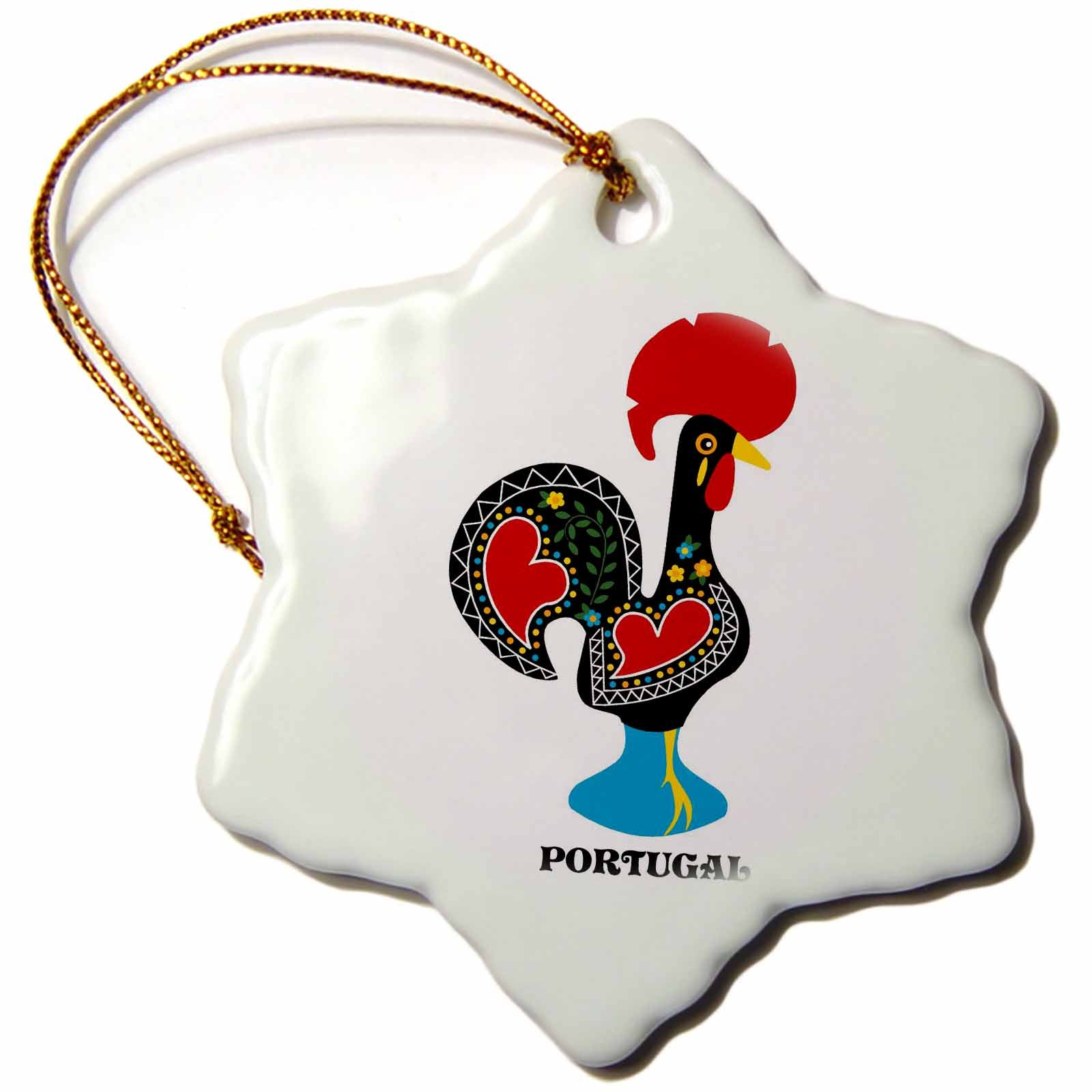 3dRose Belinha Fernandes - The Portuguese Rooster - The Black Portuguese Rooster or Galo de barcelos - Ornaments (ORN_160659)